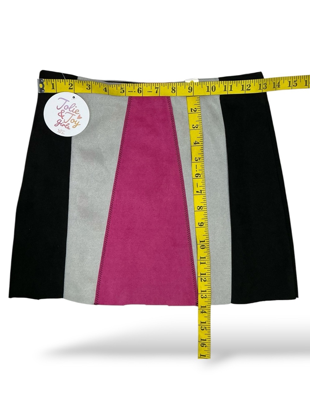 Jolie & Joy Faux Suede MiniSkirt Colorblock Black Pink Gray Girls M 10/12 NEW - Picture 2 of 16